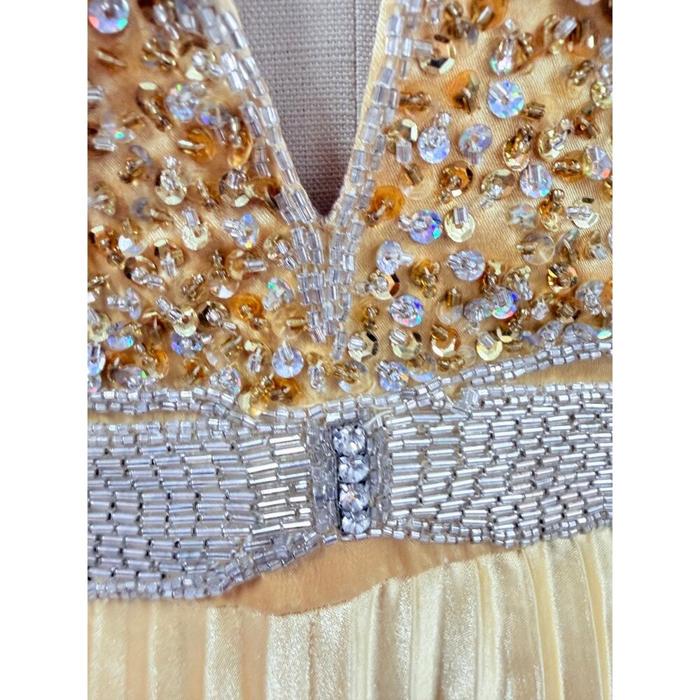 Cassandra Stone Y2K 100% Silk Beaded Gold Cocktail Dress Size 8 - Picture 6 of 12